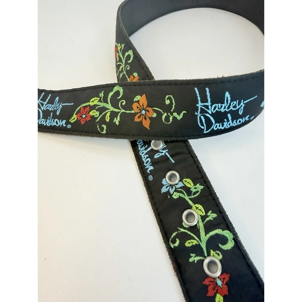 Harley Davidson Belt Black Floral Womens Embroidered 30